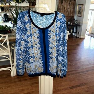 Talbots Royal Blue and Gold Floral Cardigan